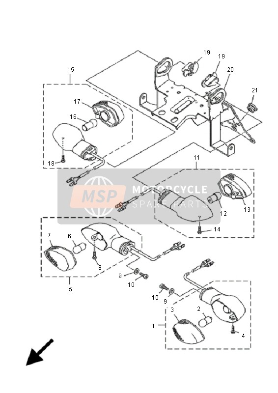 1CB833400000, Hinterer Blinker Kompl. 2, Yamaha, 0